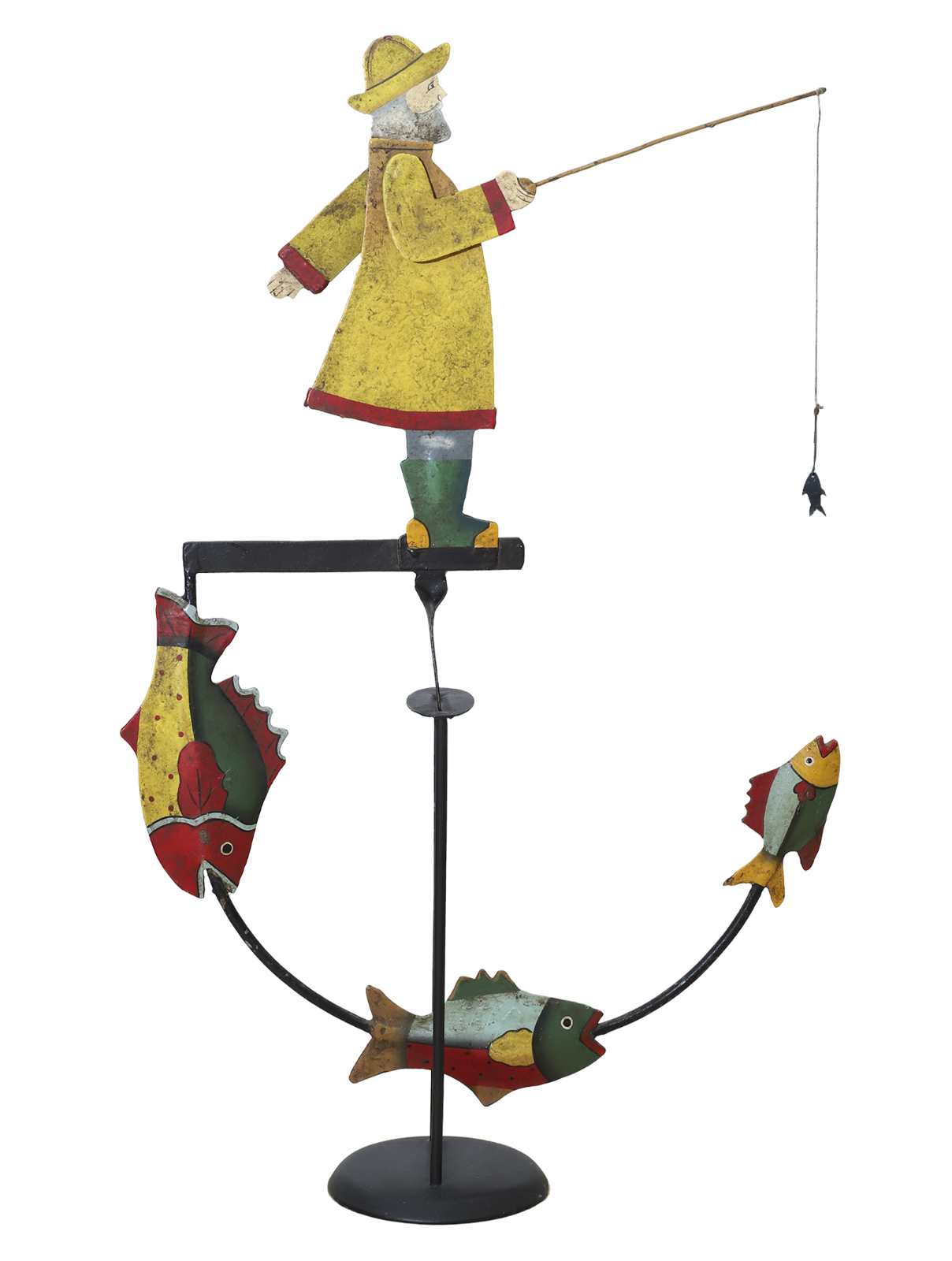 Fisherman Nautical Sky Hook Fishing 22" Fish Teeter Totter Tin Balance Folk Art