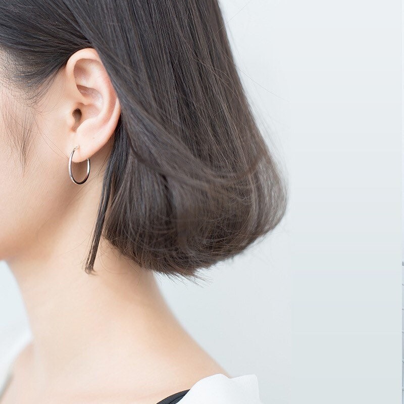 Solid 925 Silver Plain Hoops Earrings- Small Medium Sleep Wear Long Last Huggie