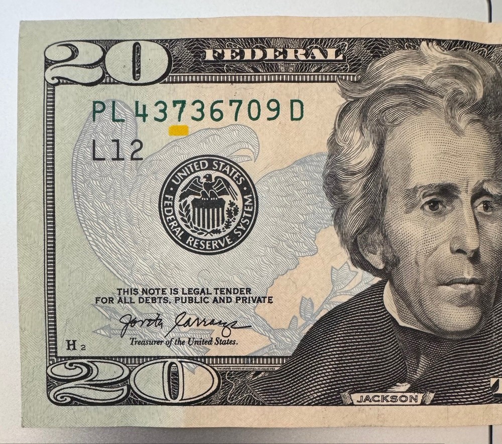 One (1) 2017 $20 Note w/Over-Ink Error on the Upper & Lower #7’s!