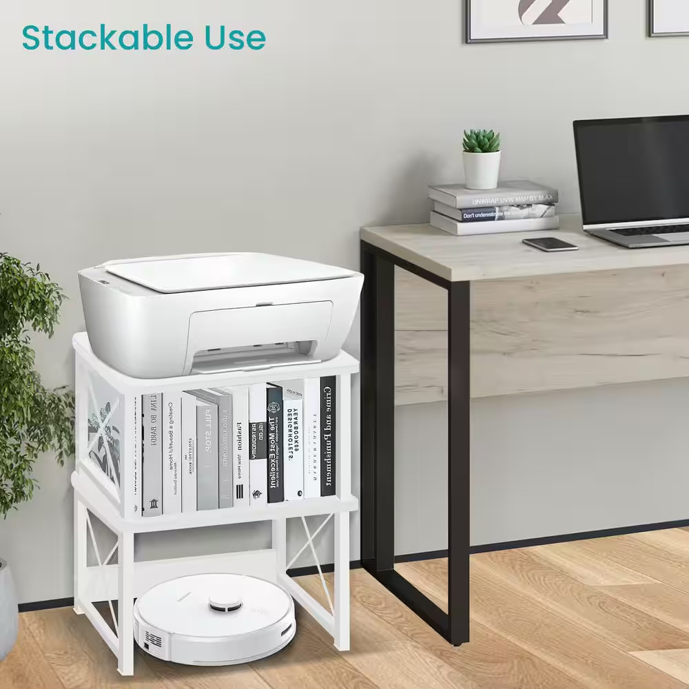 Desktop Printer Stand Shelf Organizer Modern Wood Riser with Storage Sturdy Spac