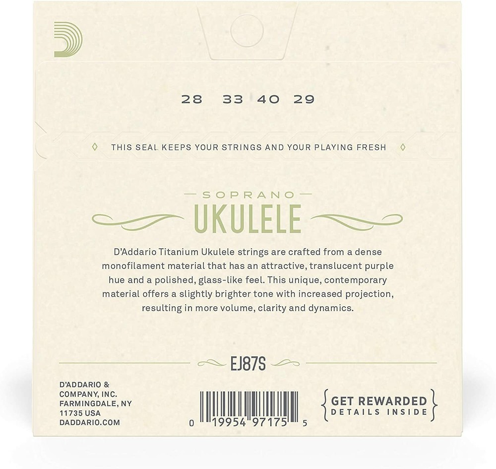D'Addario EJ87S Titanium Ukulele - String Set for Soprano Ukulele