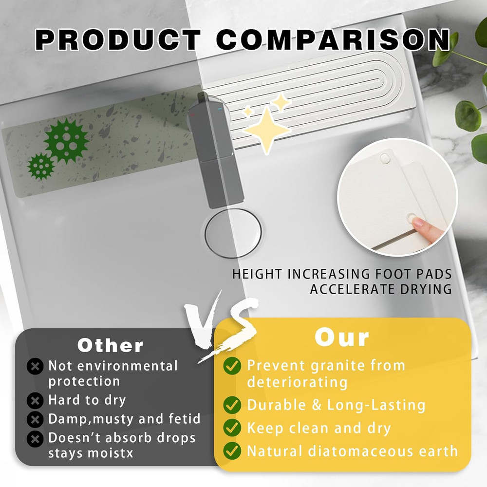 Diatomite Stone Sink Mat, Ultra Absorbent Drying Protector for Kitchen and Bath