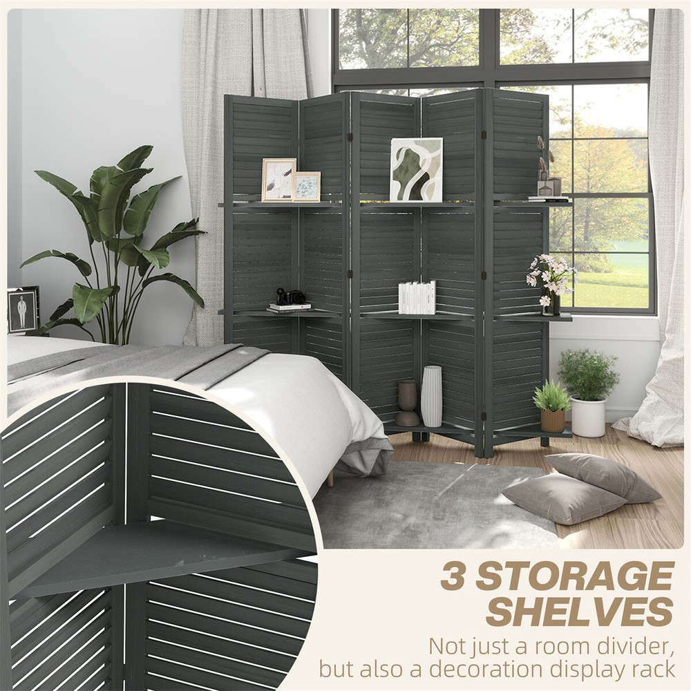 Room Divider Privacy Screen Foldable Design with 5 Panels Gray