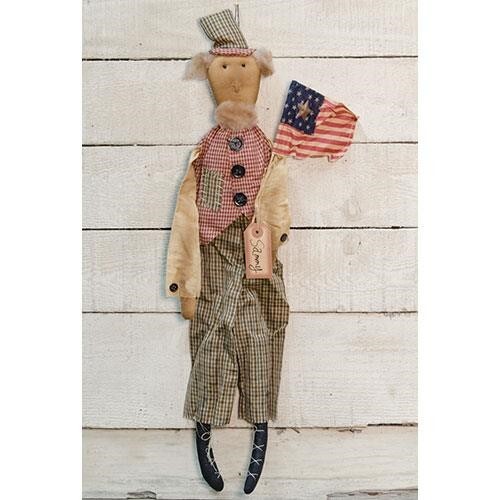 NEW PRIMITIVE UNCLE SAM DOLL Cloth with Flag 22.5"Hx4"Wx2.5"D Rustic Patriotic