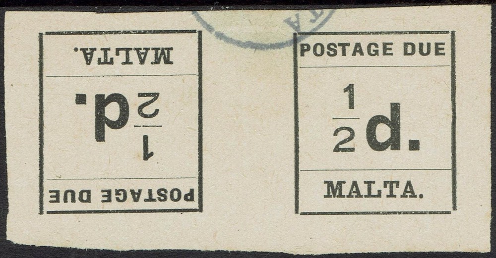 MALTA 1925 POSTAGE DUE 1/2D TETE BECHE PAIR USED
