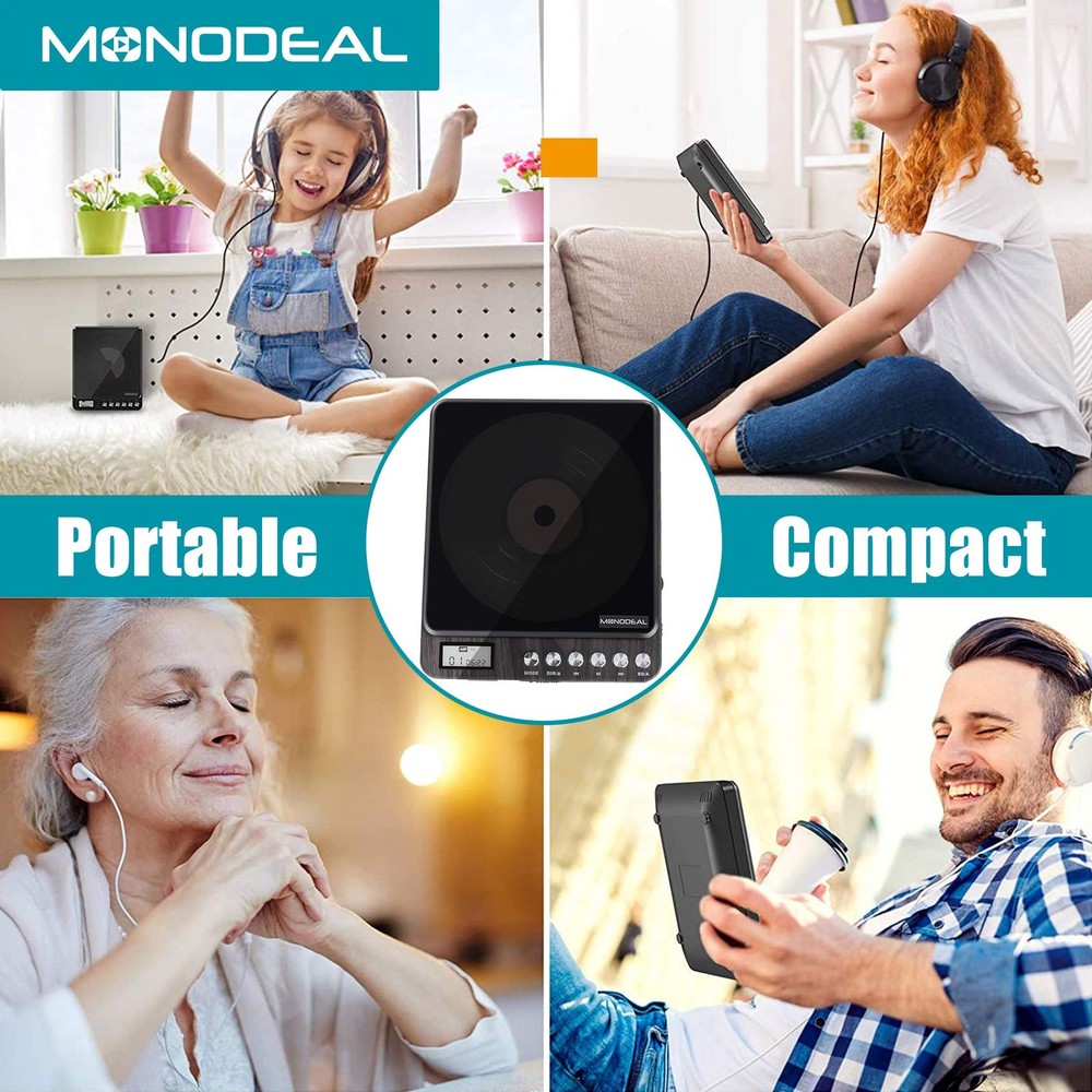 CD Player Portable, MONODEAL Portable Rechargeable CD Player with Dual