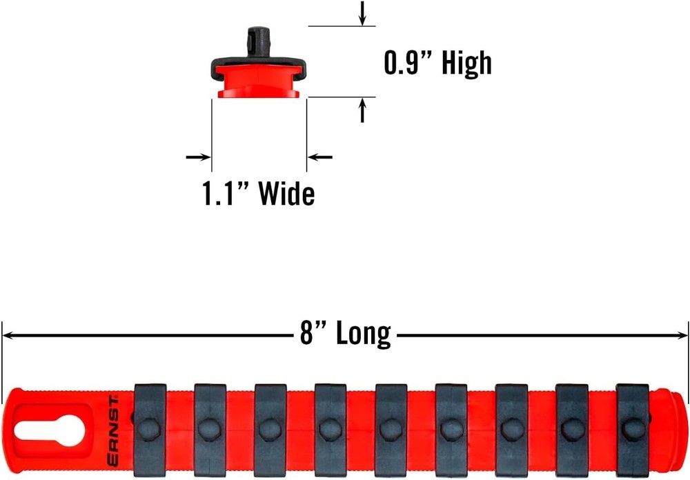 Compact 8-Inch Red Socket Organizer with Twist Lock Clips for Efficient Storage