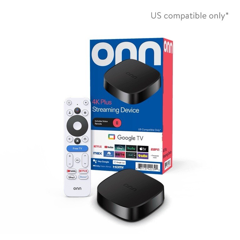 onn 4K Plus Streaming Device, Google TV, Dolby Vision, Remote with Voice Control