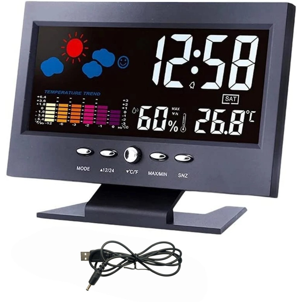 USB Powered LED Digital Clock Snooze Calendar Thermometer Hygrometer Display