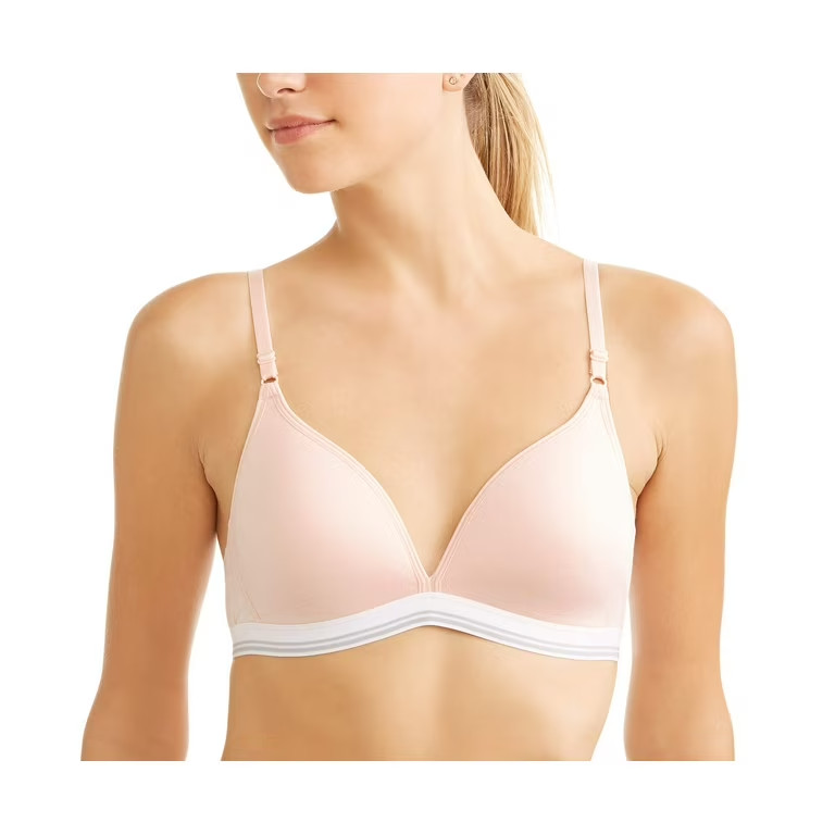 Hanes Comfy Support Wirefree Bra Soft Stretch Fabric, Light Buff, Size Medium