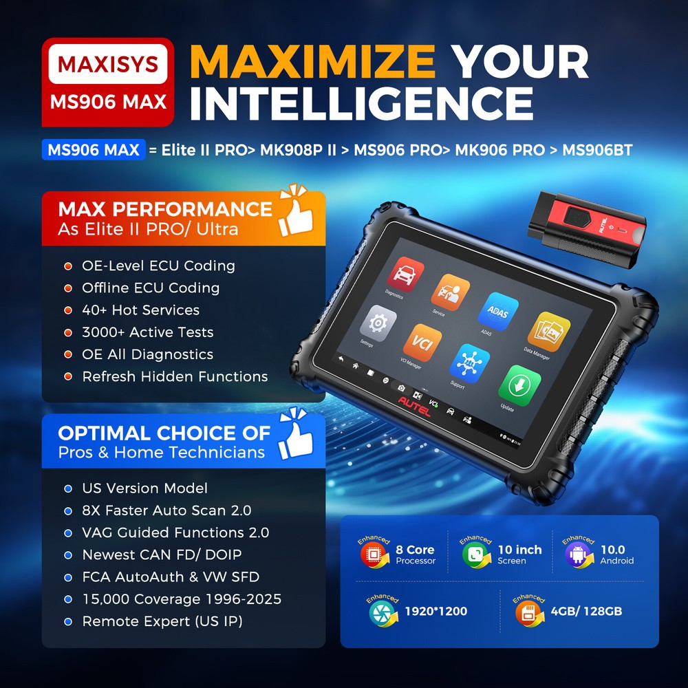 Autel MaxiSys MS906 MAX ECU Coding AS MK908P II Up MS906 PRO 🪄MAX=2-Year Update