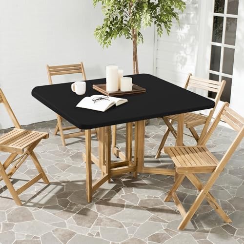 Square Fitted Tablecloth 34x34 Inch-2 Pack Black Card Elastic Spandex Table