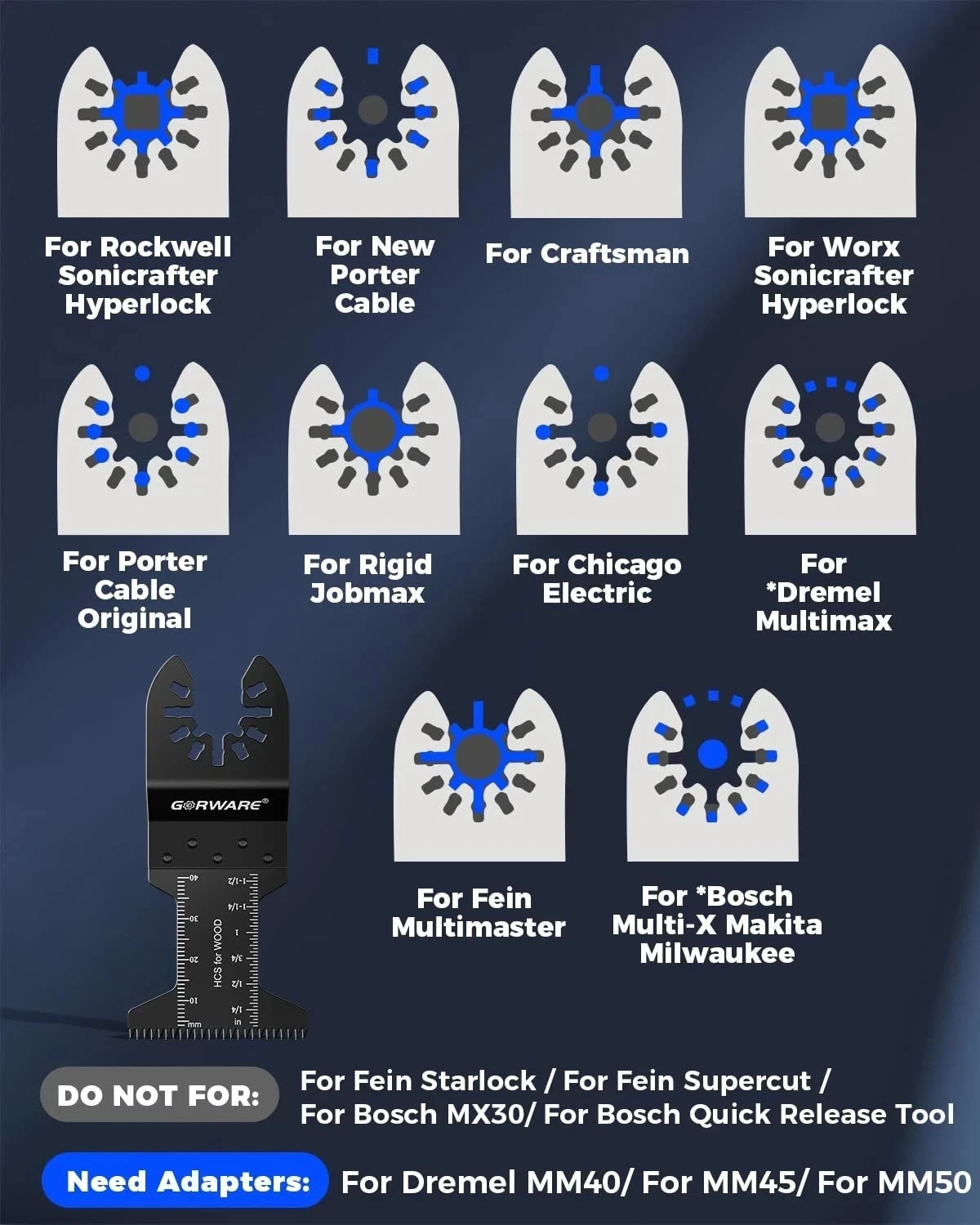 13-PCS Universal Oscillating 1 3/4 Inch Saw Blade Precision Japan Tooth Set