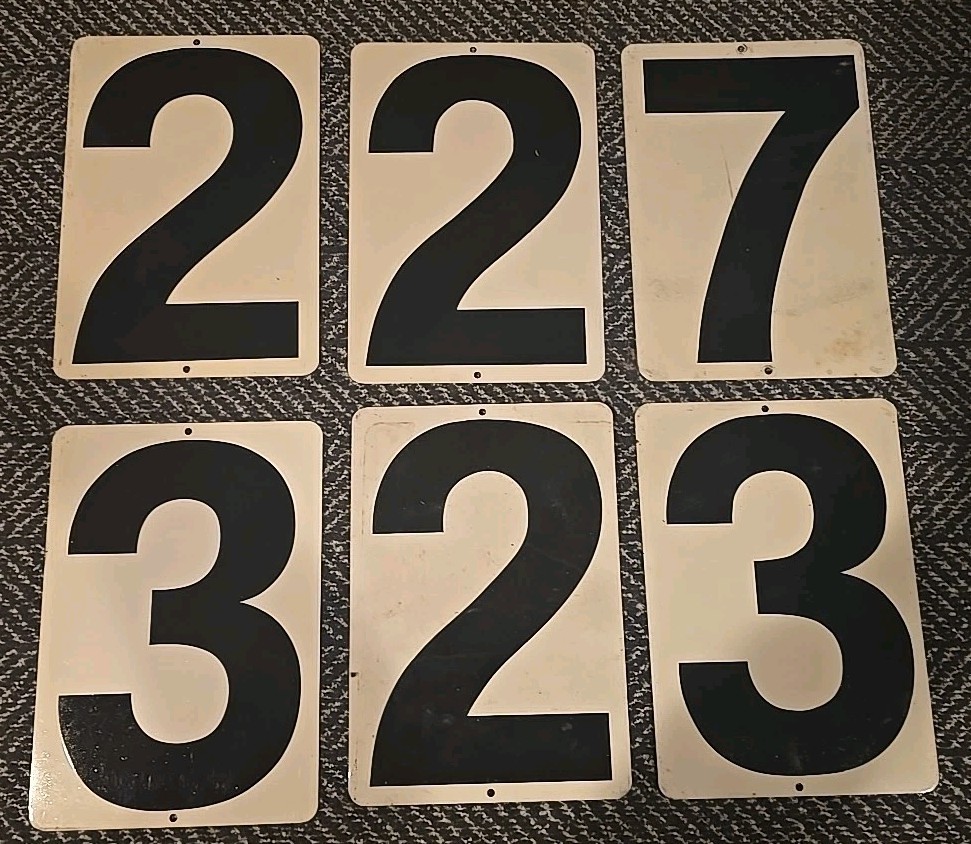 Vintage Gas Station Metal Number Signs, Lot Of 6 - 11.5” X 8”