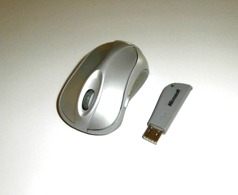 MICROSOFT MODEL 1054 USB 3 BUTTON SCROLLING WHEEL WIRELESS MOUSE & USB PLUG MOD