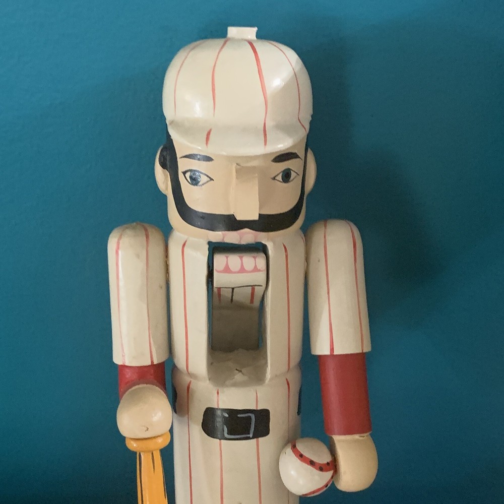 Wooden Baseball Player 10.5” Nutcracker White & Red Bat