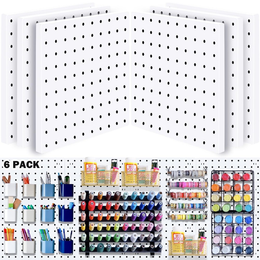 6Pcs Peg board, Pegboard Wall Organizer Panels, Wall Mount Display Small Pegb...