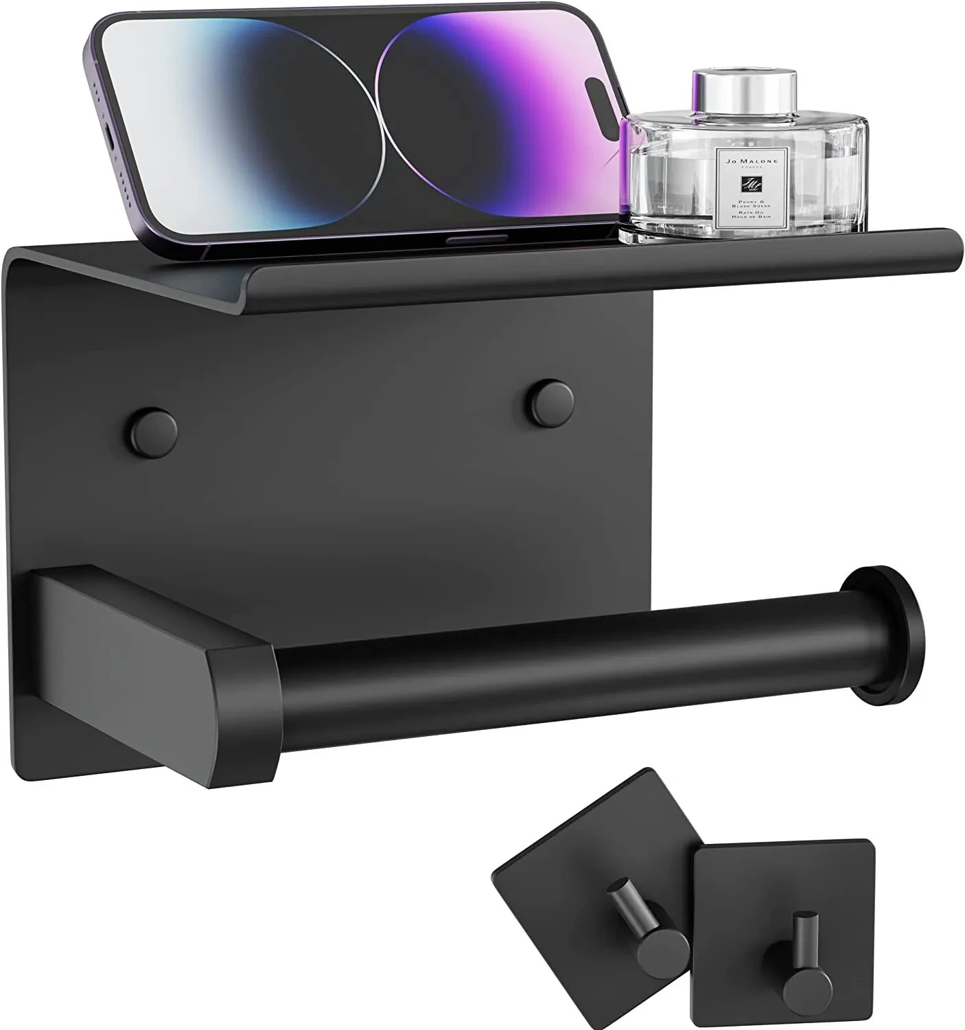 Bathroom Toilet Paper Holder with Spacious Shelf Toilet Roll Tissue Rack