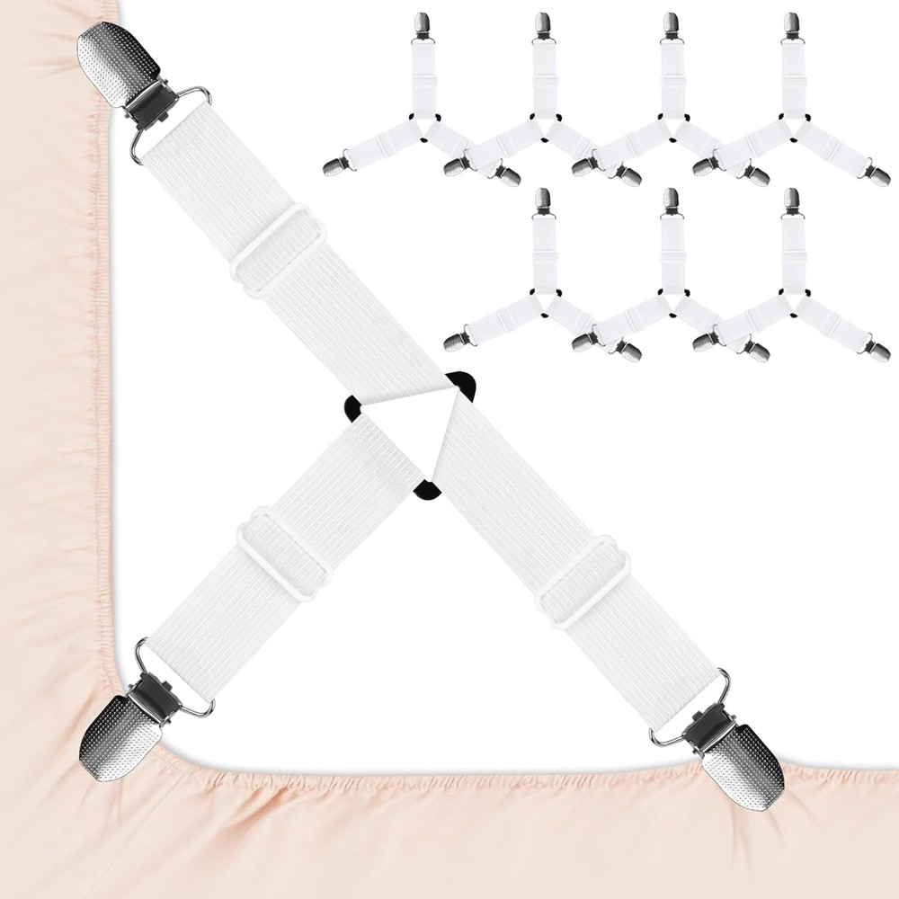 8 Pcs Sheet Straps with Metal Clips, Triangle Bed Sheet Straps Adjustable, Fitte