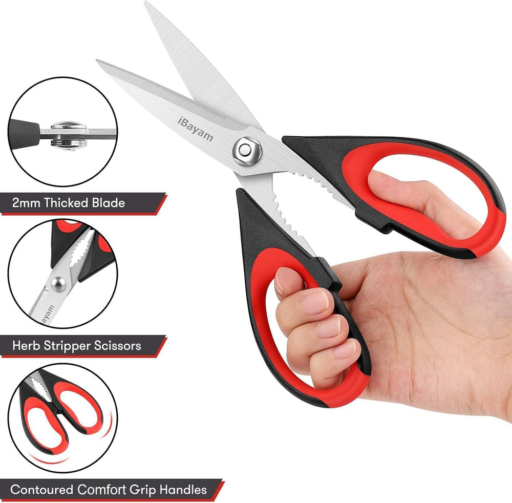3-Pack 8.5"Kitchen Scissors All Purpose Heavy Duty with Protective Sheath, Soft