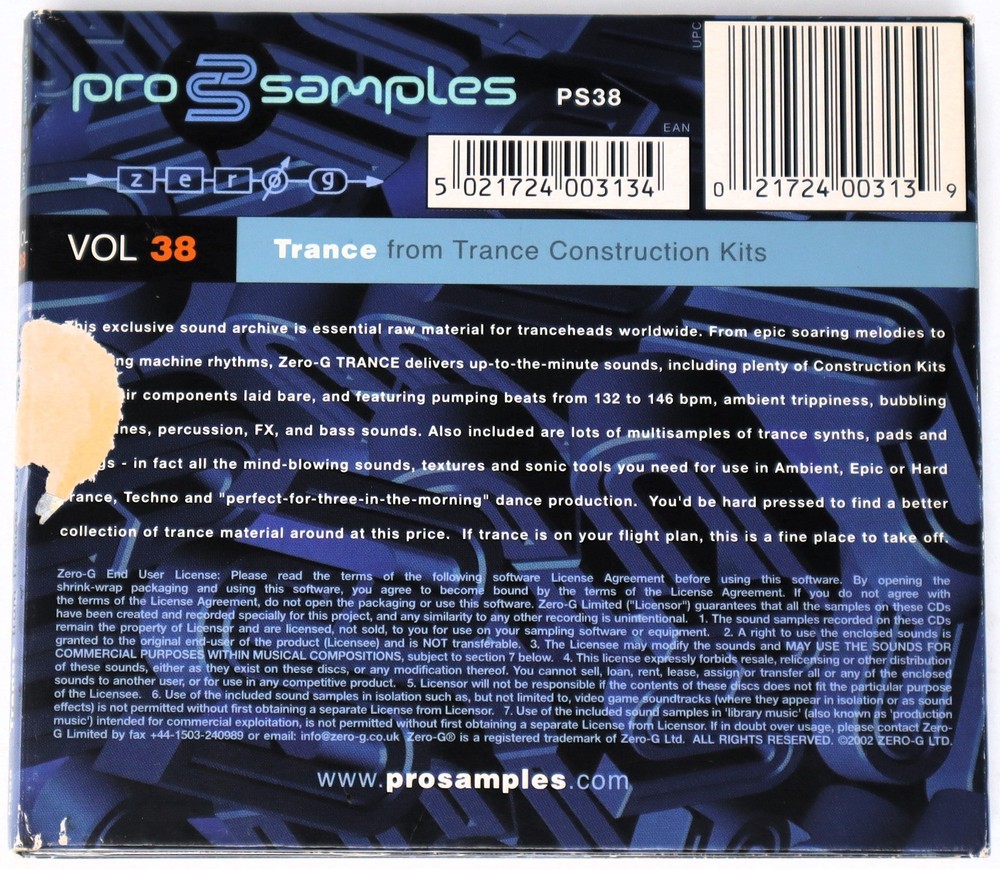 Zero-G Pro Samples 38 Trance Sample Library/Sound Library/Sampling Double CD
