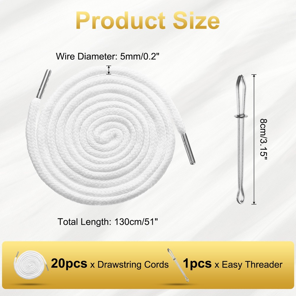 20pcs Drawstring Cords 51" Replacement Drawstring with Threader, White