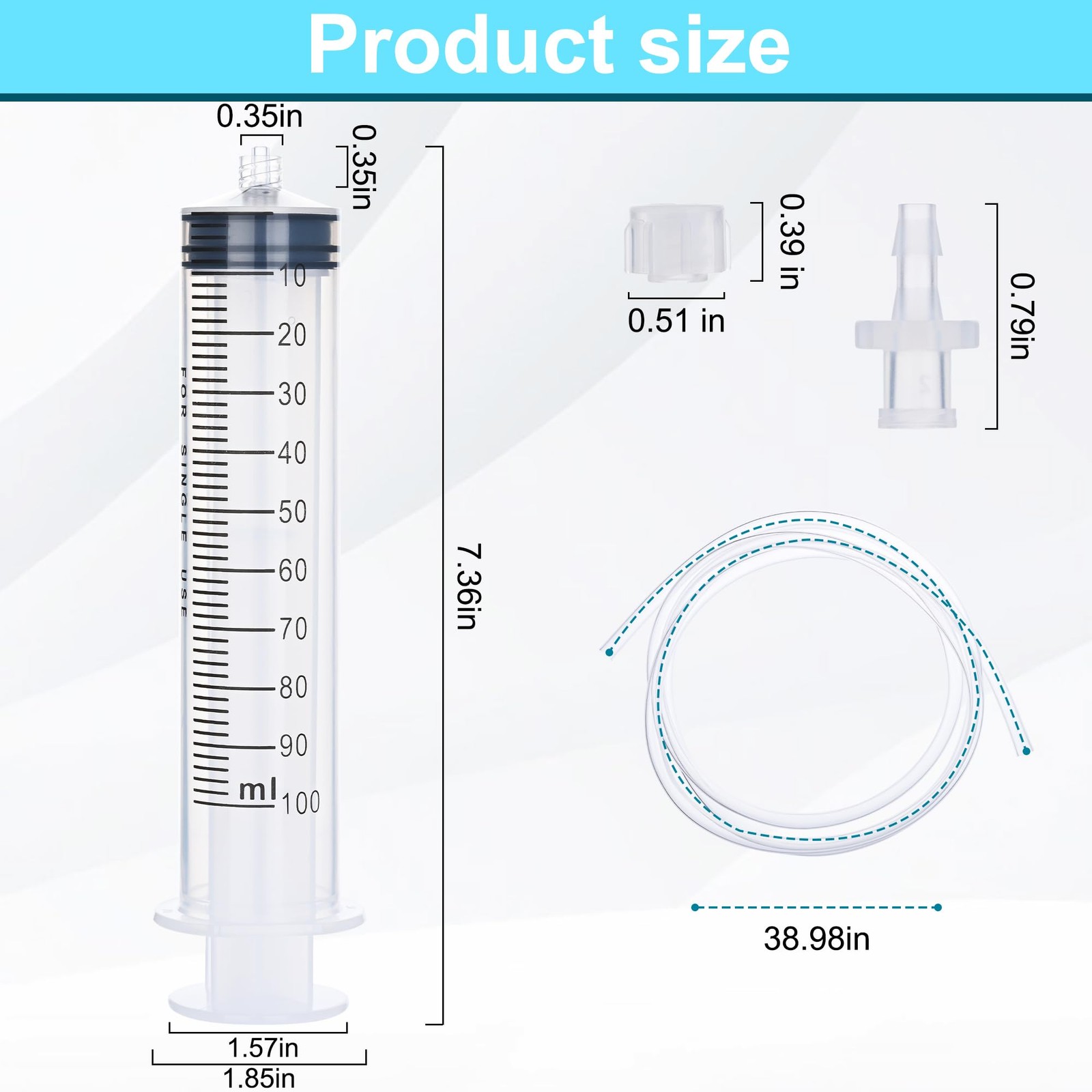 2 Pack 100ml Luer Lock Syringe with 39" Tube, 100cc Large Plastic