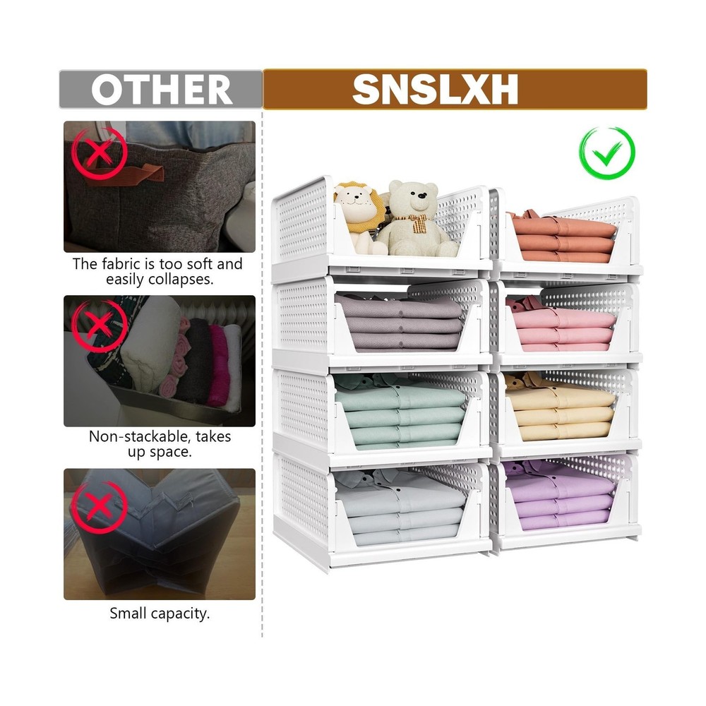 SNSLXH 5 Pack Stackable Closet Storage Basket, Multifunctional & Foldable Clo...