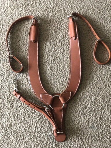 Western Brown Leather Hand Carved Pulling  Breast Collar
