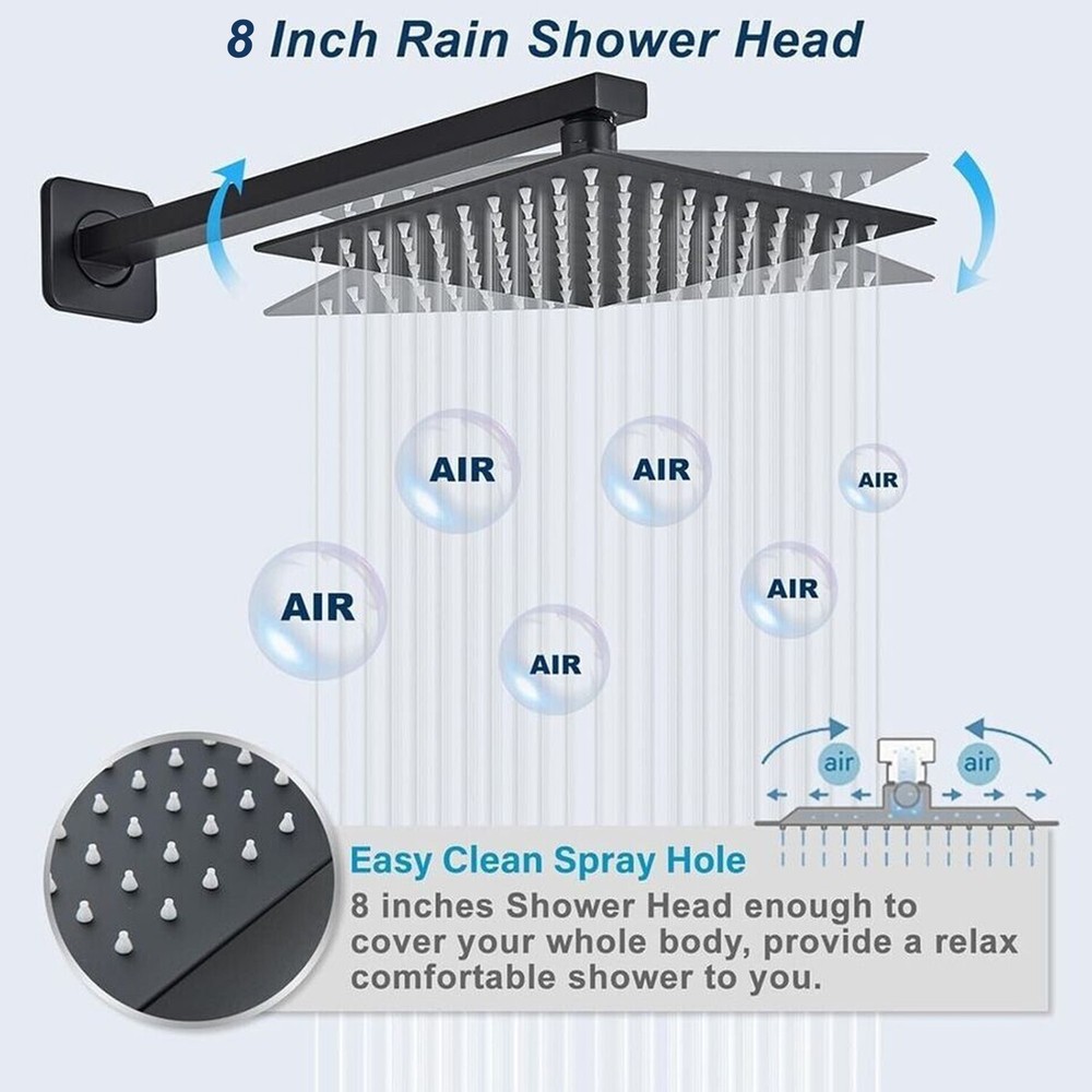 Shower Faucet System Combo Set 2 Function Rainfall Head Mixing Valve Wall Mount