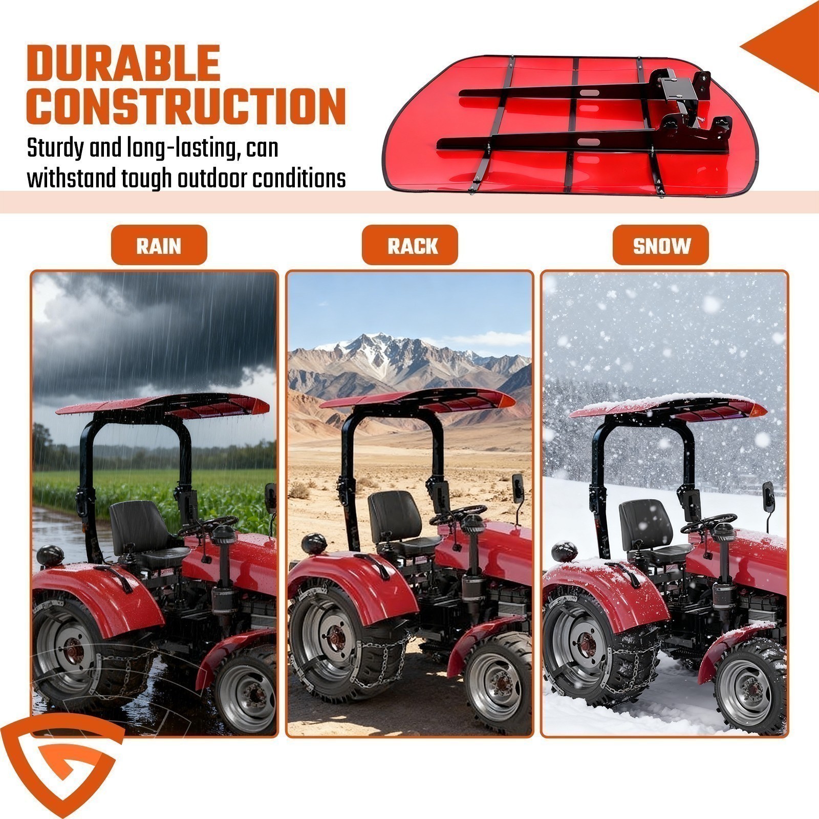 Sun Shield Tuff Top Tractor Canopy For 2" x 2" or 2" x 3" ROPS 48" X 52"-Red