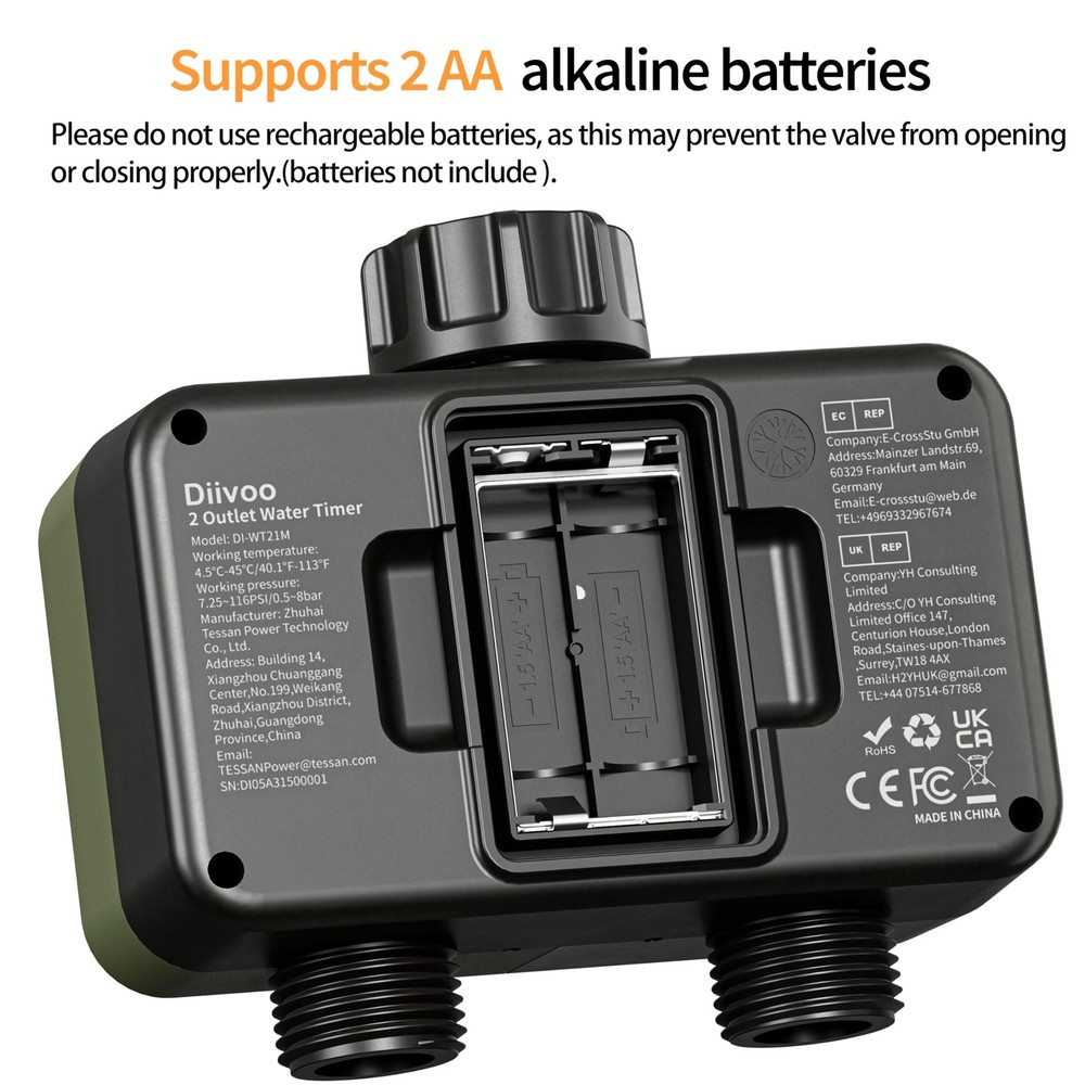 Sprinkler Timer 2 Zone, Programmable Water Hose Timer 2 Outlet for Garden, Ou...