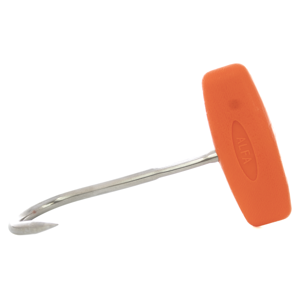 Boning Hook .25" Diameter and 5" Long T-shaped Stainless Steel Hook, Red Handle