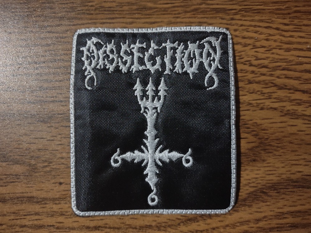 DISSECTION + LOGO,SEW ON WHITE WITH WHITE BORDER EMBROIDERED PATCH