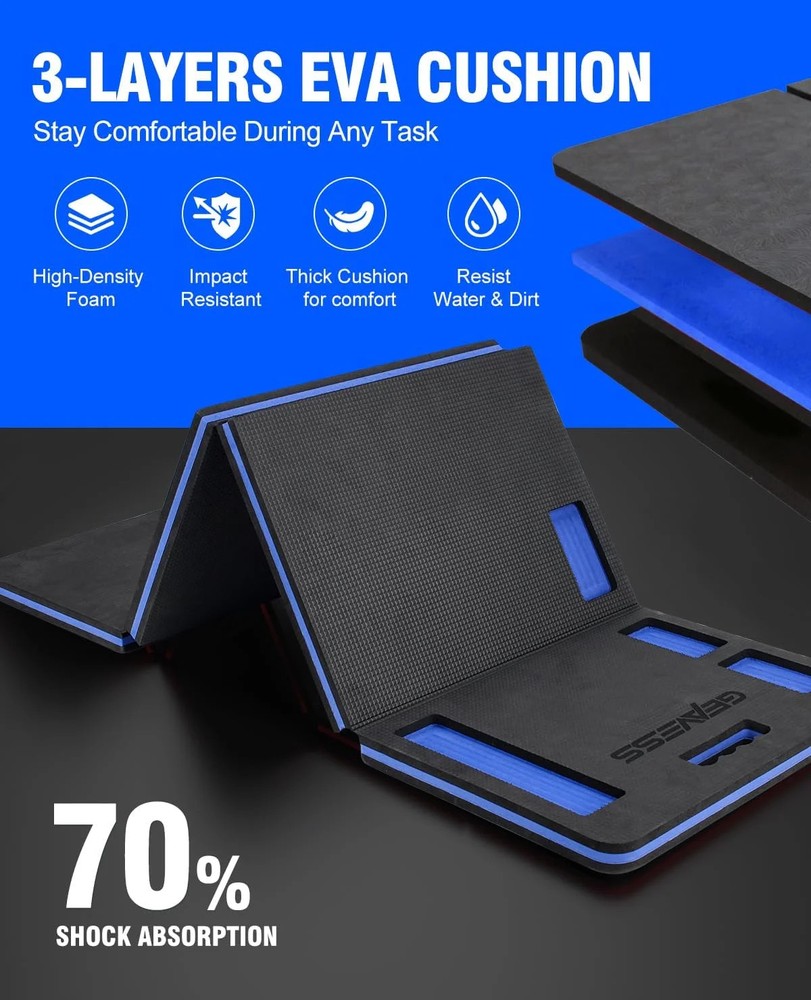 1.1" Foldable Kneeling Pad, Large Supportive Mechanic Mat with Storage Strap & T