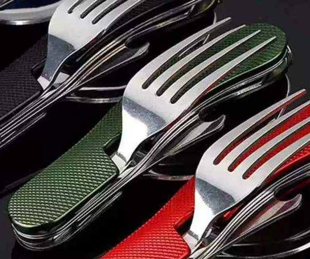4 in 1 Outdoor Tableware Fork/Spoon/Knife/Bottle Opener Camping Stainless Steel