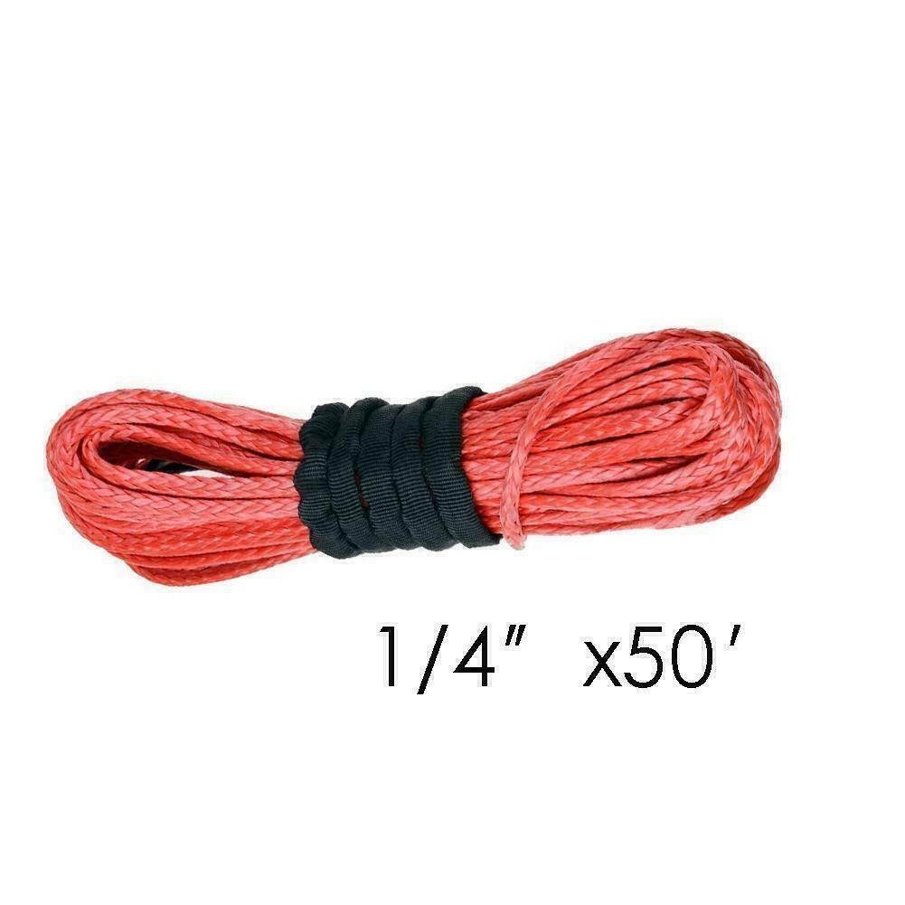 1/4"x50' 10000LBS Synthetic Winch Rope Line Recovery Cable ATV UTV 4WD 4x4 Red