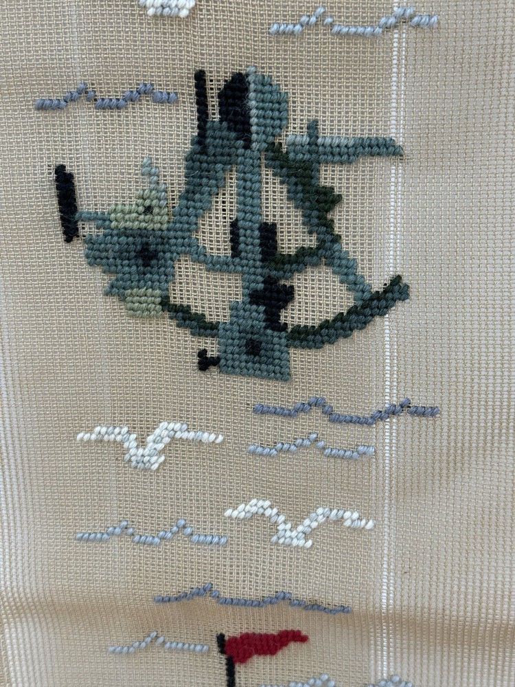 Coastal Needlepoint Bell Pull/Hanging By Reynolds Semi-worked Needs Background