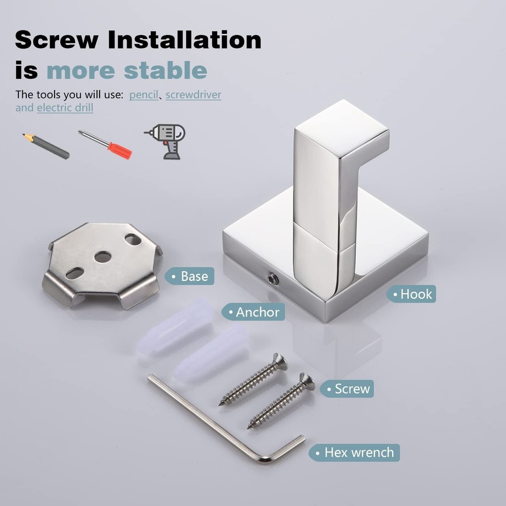 Bathoom Towel Hook Wall Mount Square Bath Robe Hook Coat Hook Kitchen Garage Hea