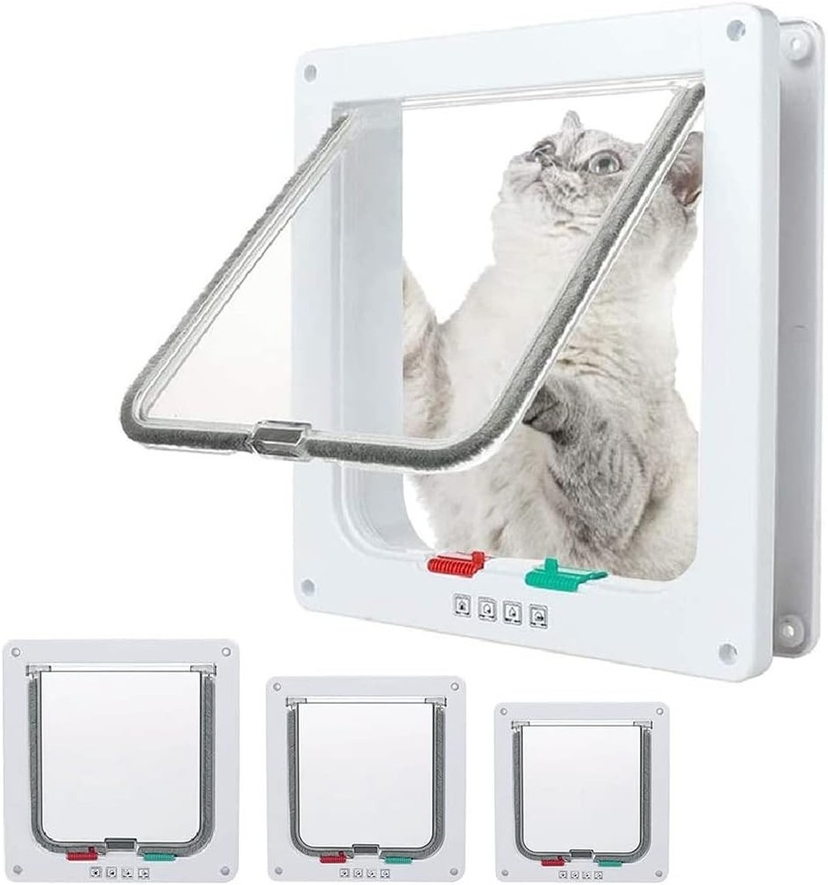 Compact 4-Way Locking Medium Cat Door Flap 7.5” x 7.8” - Easy Installation