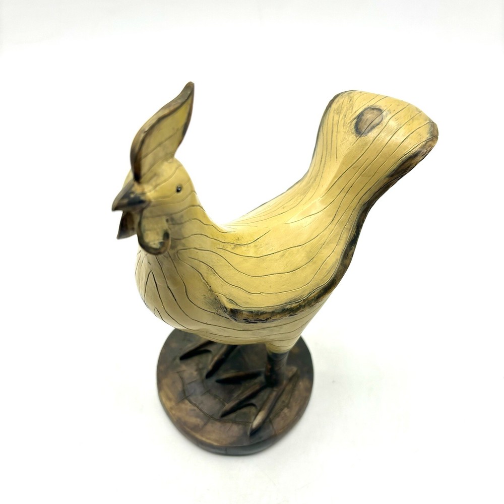 Primitive Rustic Farmhouse Yellow Chicken Rooster On Base Figurine