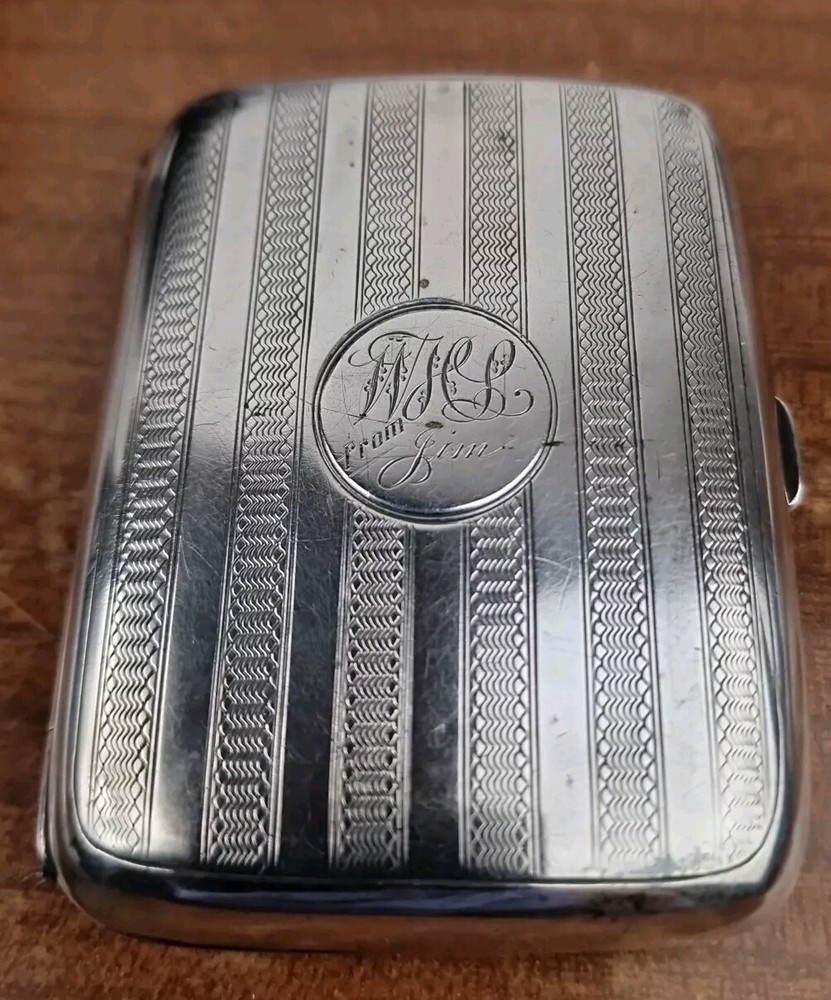 Antique Engraved Cigarette Case Vintage Solid Silver Birmingham Hallmark