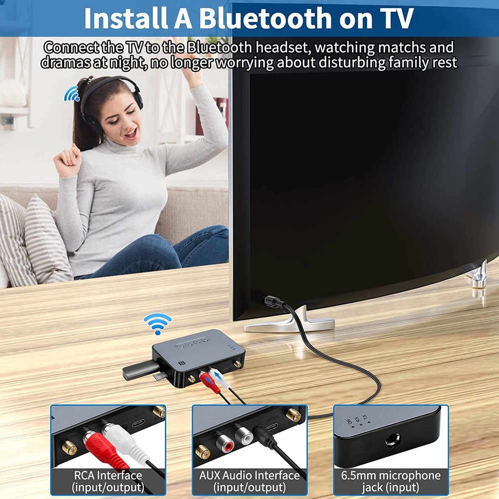 2 in 1 Bluetooth 5.1 Audio Adapter Transmitter Receiver Wireless Adapter AUX US