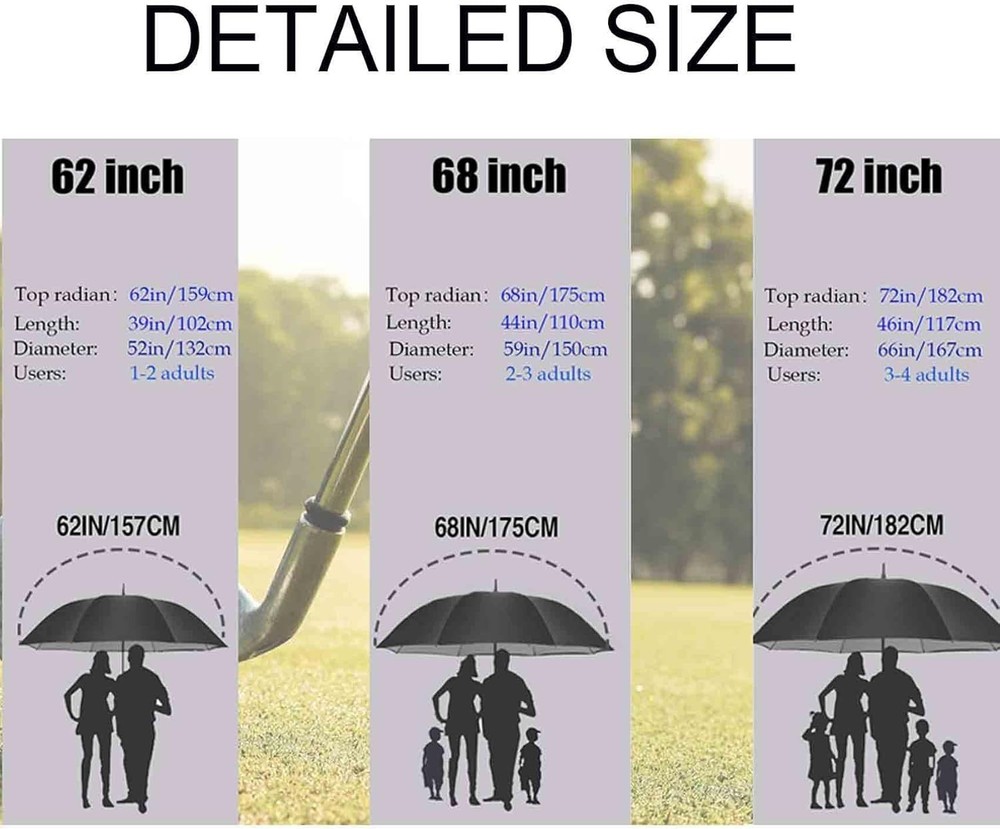 Extra Large Golf Umbrella, 54/62/68/72 Inch Automatic Open, Oversize Double C...