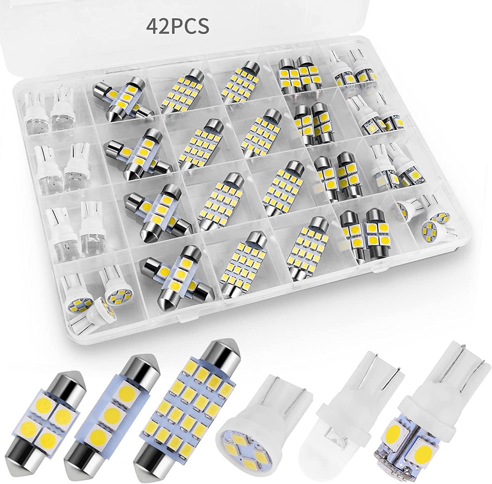 42 PCs Interior Car Lights, Super Bright White Dome Map Tail Cab Lights Bulb Kit