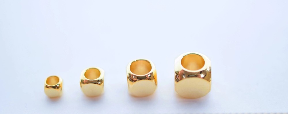 18K Gold Filled Spacer Square Cube Hexagonal Beads,Plain Various Sizes.