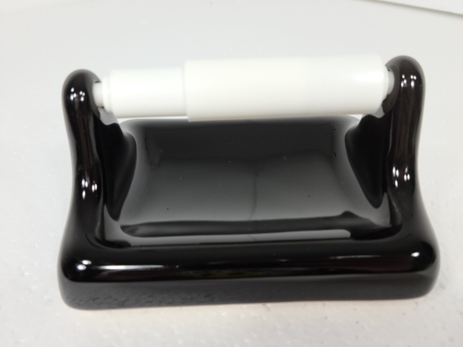Black Ceramic TP Holder Toilet Paper Porcelain Mid Century Modern Vintage Retro