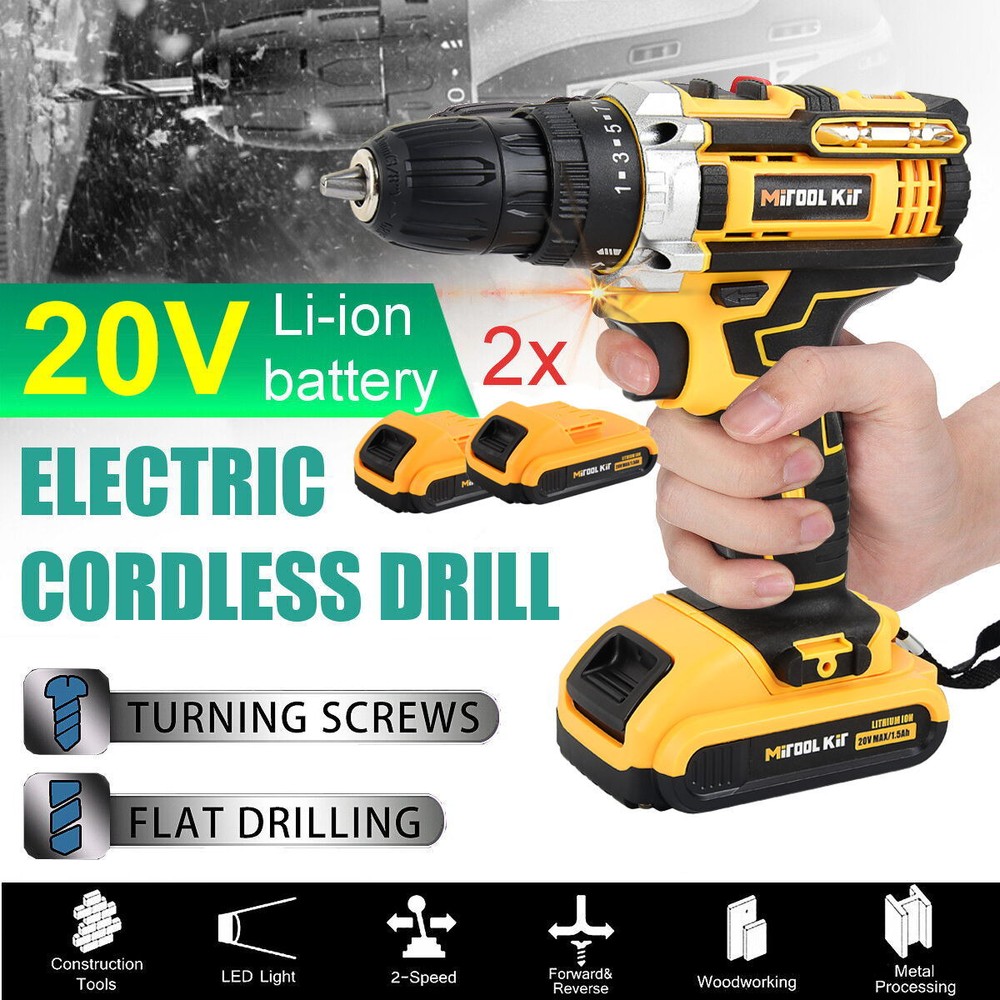 20V Cordless Drill 2 Battery Combi Driver High Power Electric Screwdriver Set