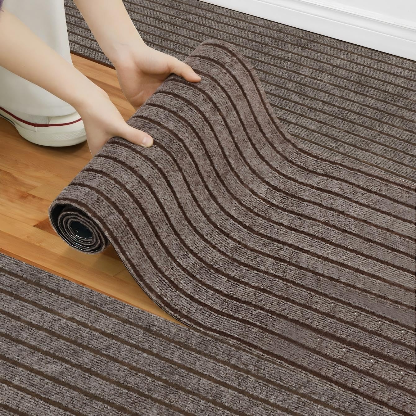 15.7x118" Peel Stick Carpet Roll Self Adhesive Floor Tile Anti Slip Brown Rug