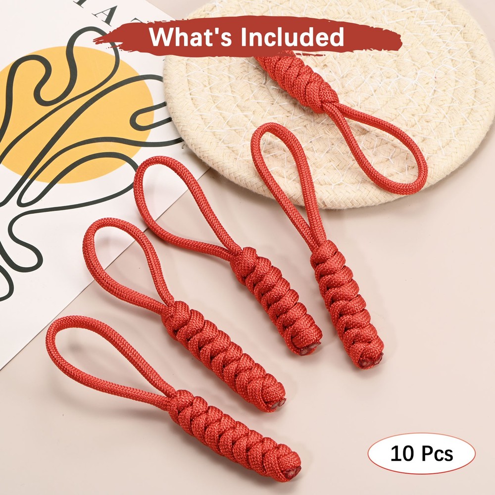 Zipper Pull Replacement [10PCS] - Paracord Pull Tab Extender -[Red]